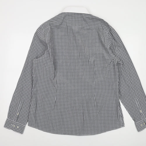 Next Men's Black Check Long Sleeve Shirt Size 17.5