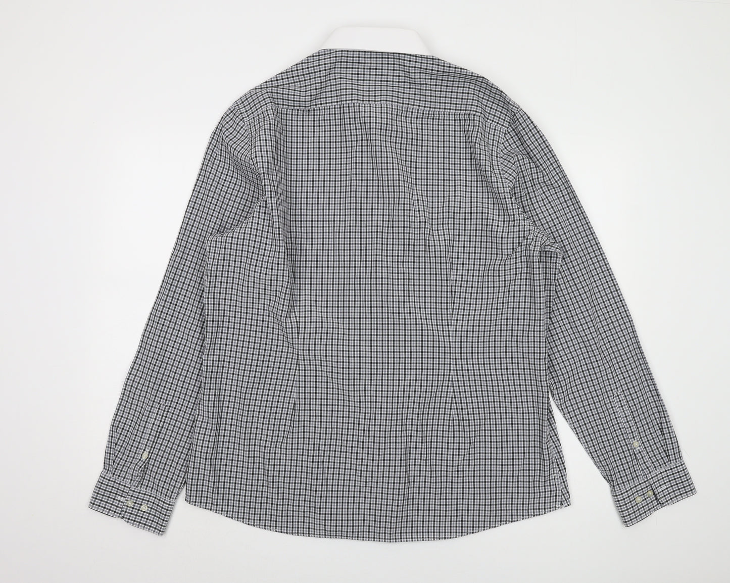 Next Men's Black Check Long Sleeve Shirt Size 17.5