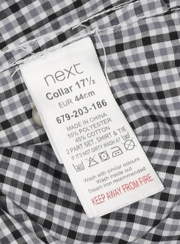 Next Men's Black Check Long Sleeve Shirt Size 17.5