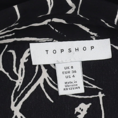 Topshop Women's Black Geometric Button-Up Shirt Size 8