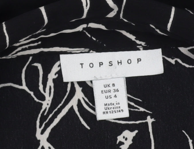 Topshop Women's Black Geometric Button-Up Shirt Size 8