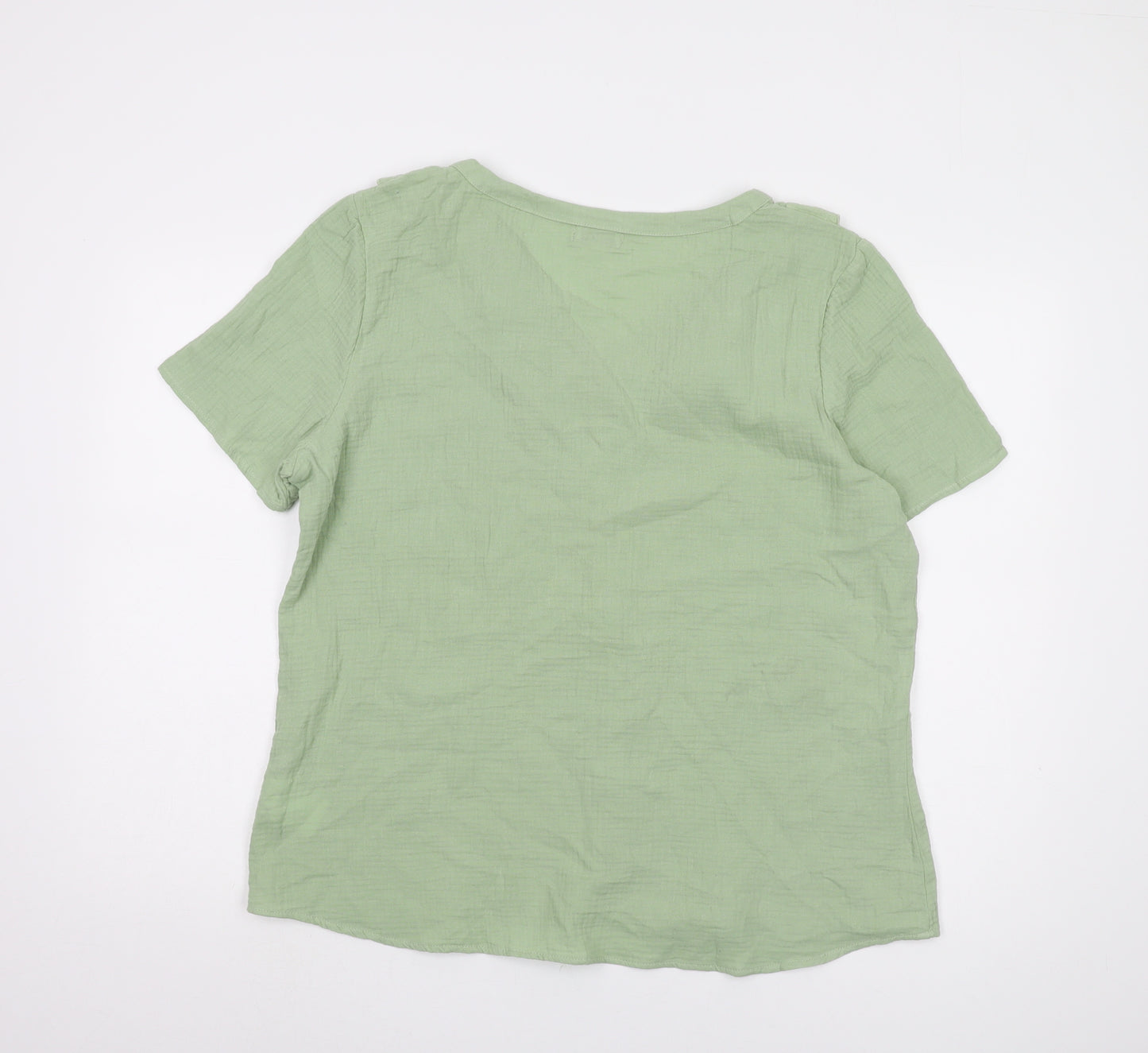 Damart Women’s Green Button-Up Ruffle Top Size 18