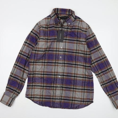 Outclass Men's Grey Plaid Long Sleeve Shirt M