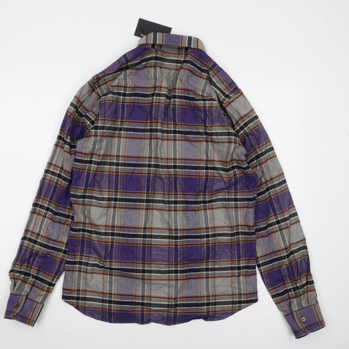 Outclass Men's Grey Plaid Long Sleeve Shirt M