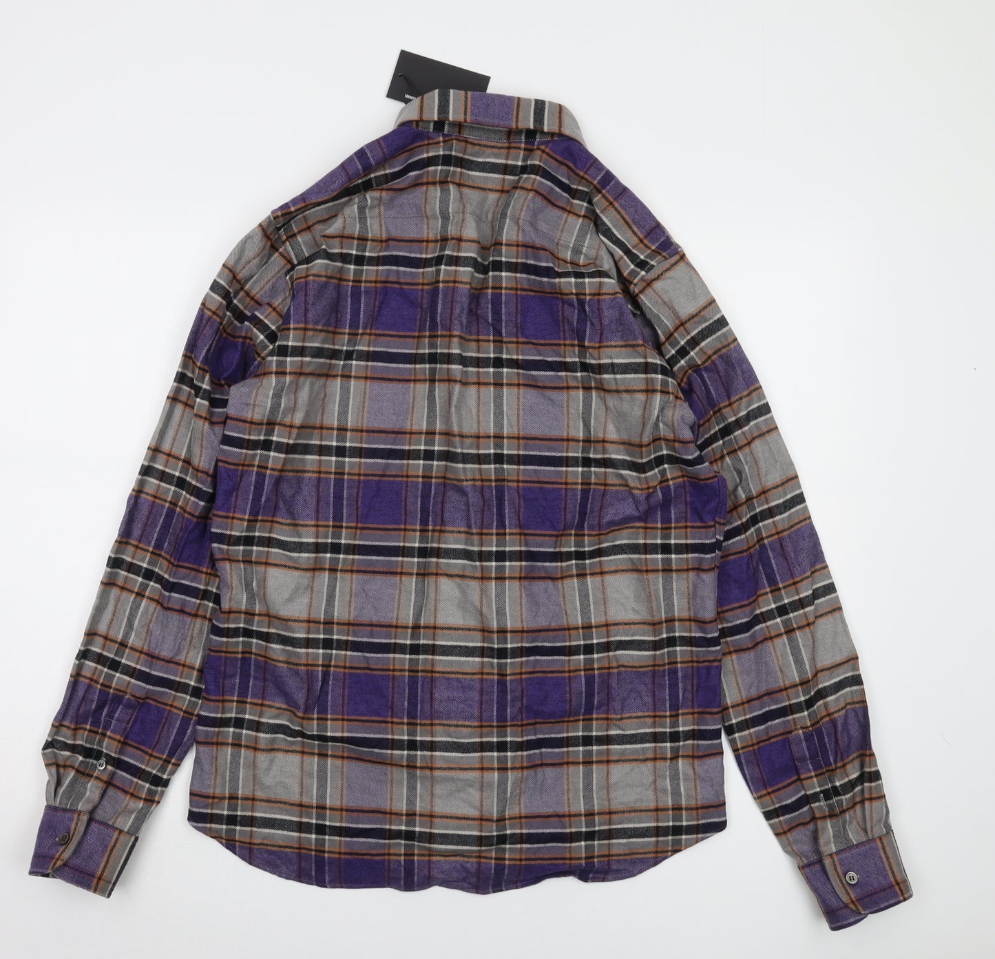 Outclass Men's Grey Plaid Long Sleeve Shirt M