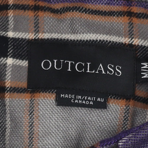 Outclass Men's Grey Plaid Long Sleeve Shirt M