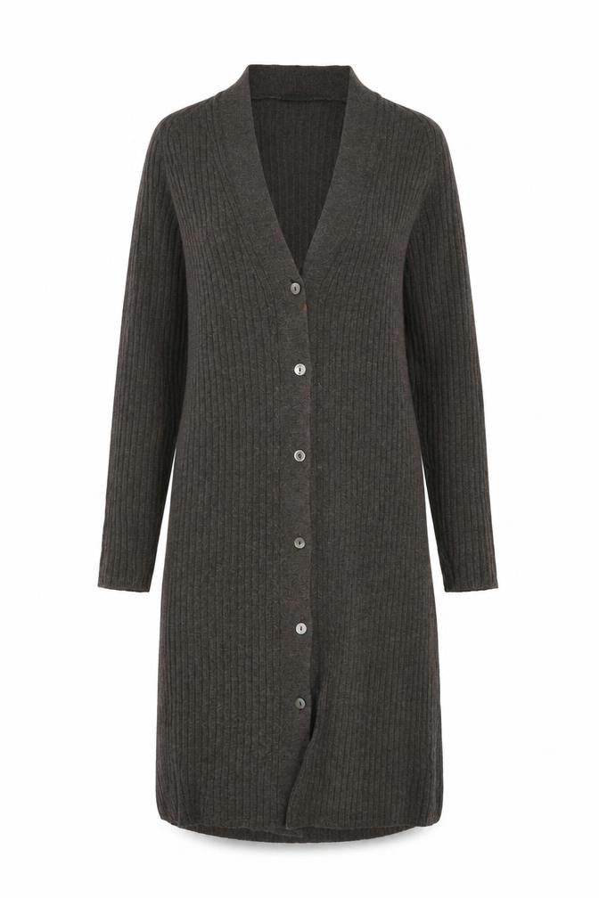 Front view of Planet Women's Brown Cardigan, size L, V-Neck, Button, Knit