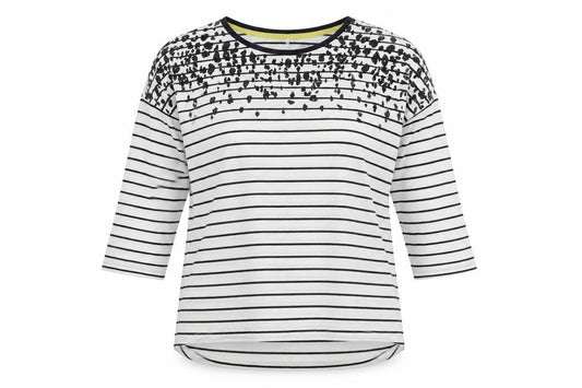 Front view of Next Women's White Striped 3/4 Sleeve T-Shirt, size 14