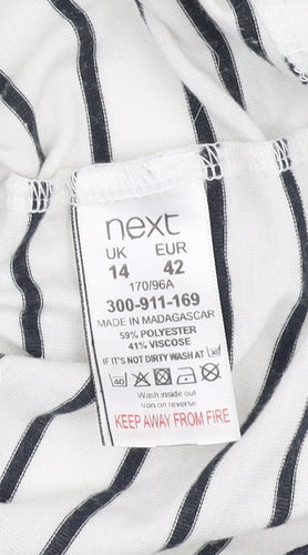 Next Women's White Striped 3/4 Sleeve T-Shirt Size 14