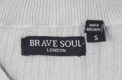 Brave Soul Men's Grey High Neck Jumper, Size S