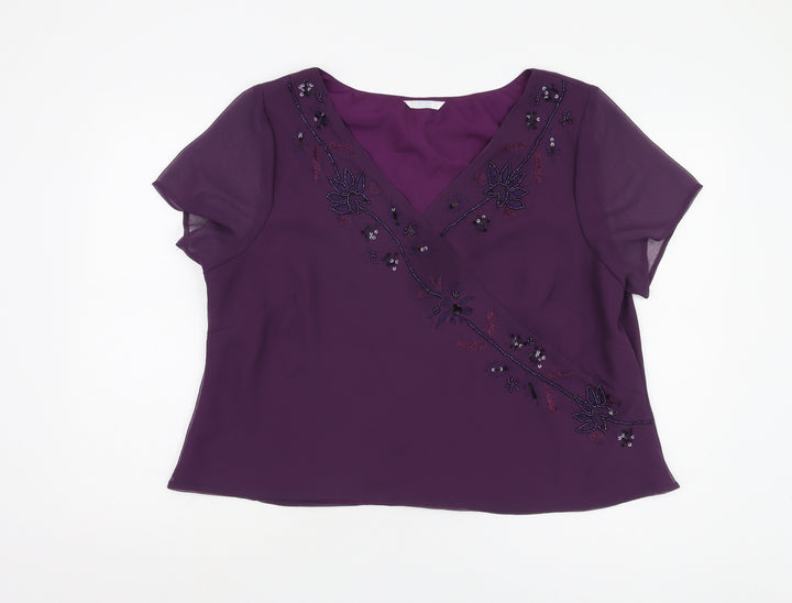 BerkertEx Women's Purple Beaded Embroidered Blouse