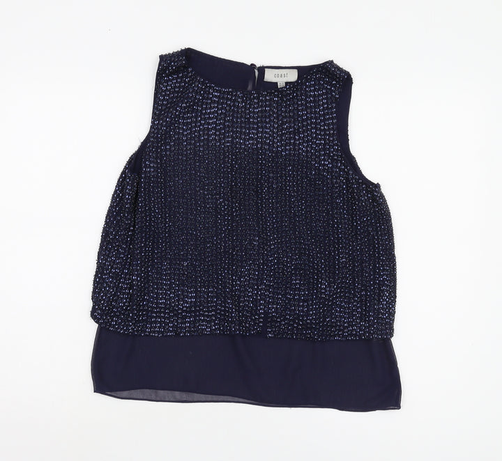 Coast Women's Blue Beaded Blouse Size 12