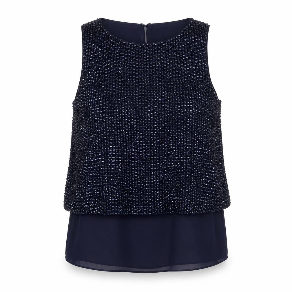 Front view of Coast Women's Blue Beaded Blouse, size 12
