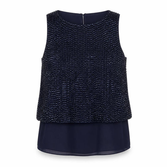 Front view of Coast Women's Blue Beaded Blouse, size 12