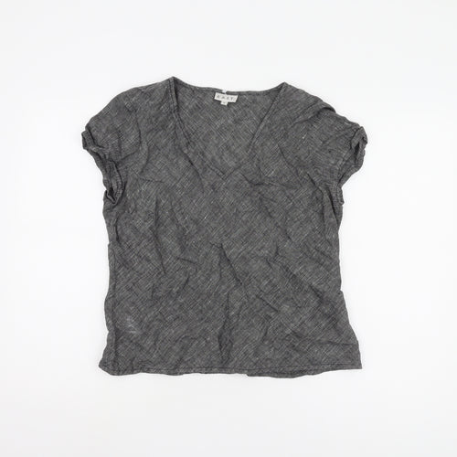 EAST Women's Black Linen V-Neck Top Size 16