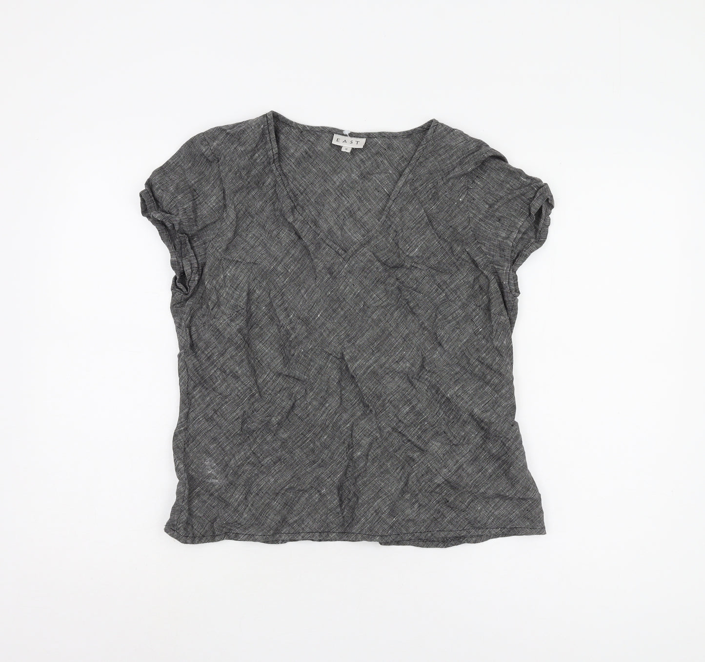 EAST Women's Black Linen V-Neck Top Size 16
