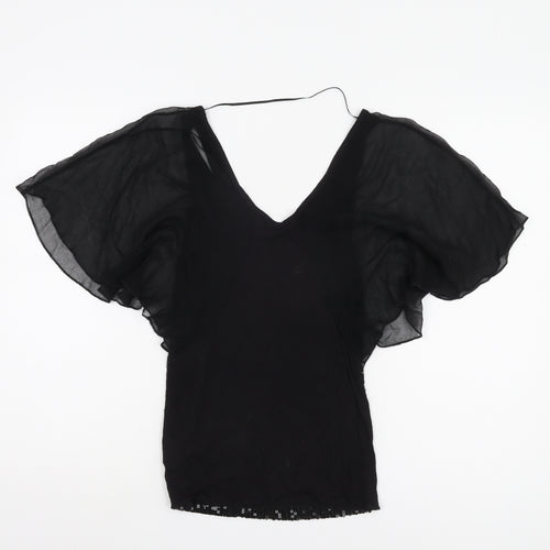 Guess Women's Black Sequin Blouse XS V-Neck Flutter