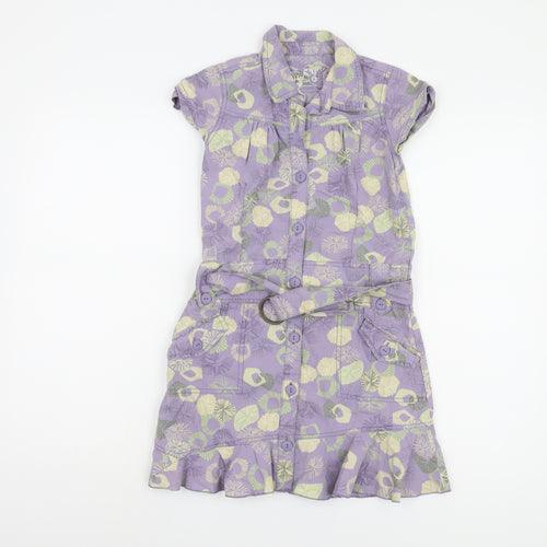 Matalan Girls Purple Floral Shirt Dress, Size 8-9 Years