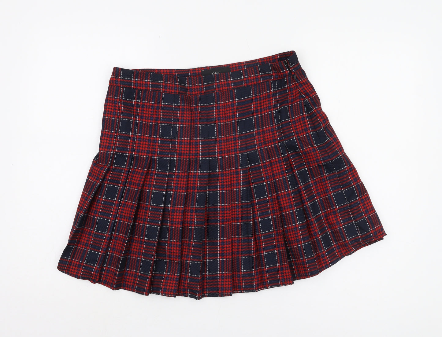 Next Women's Red Plaid Short Pleated Skirt, Size 12