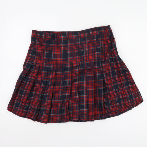 Next Women's Red Plaid Short Pleated Skirt, Size 12