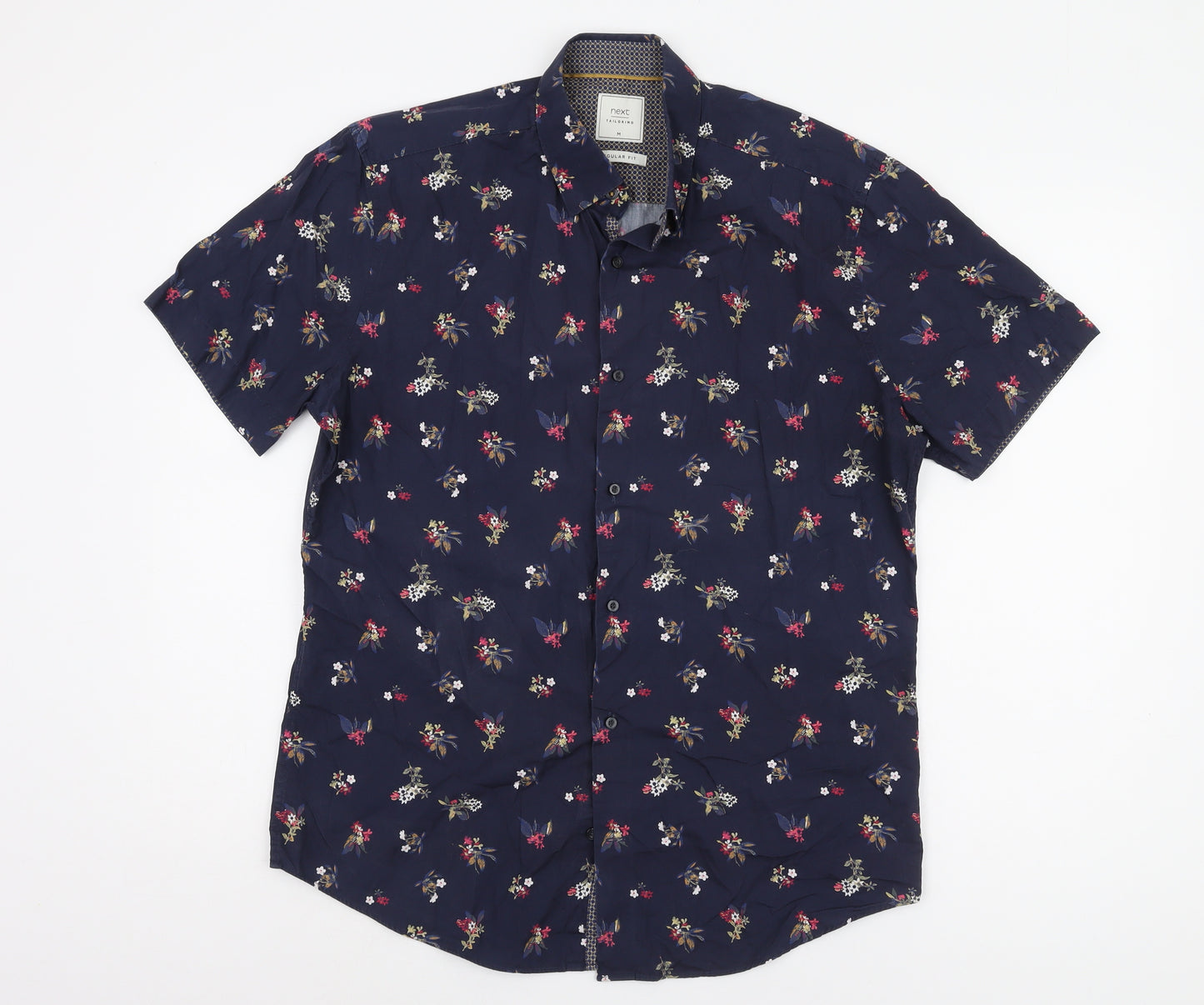 Next Men's Blue Floral Cotton Short Sleeve Shirt M