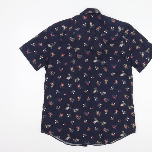 Next Men's Blue Floral Cotton Short Sleeve Shirt M