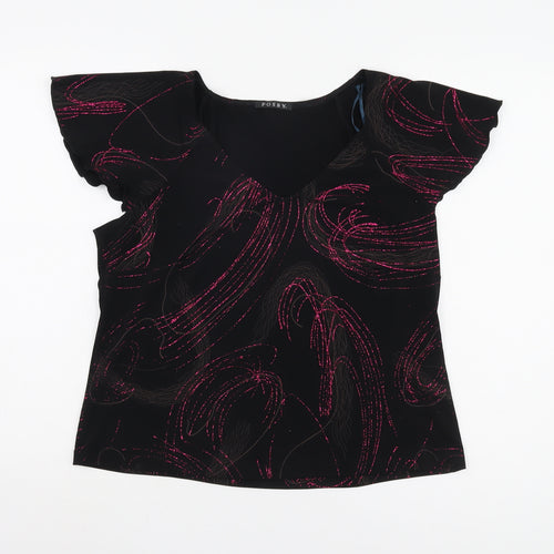 FOSBY Women's Black V-Neck Top Size 16
