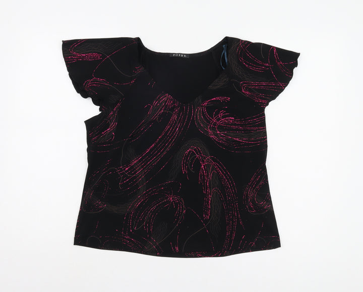 FOSBY Women's Black V-Neck Top Size 16