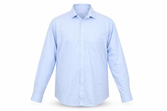 Front view of Fellini Men's Blue Button-Up Shirt, Long Sleeve