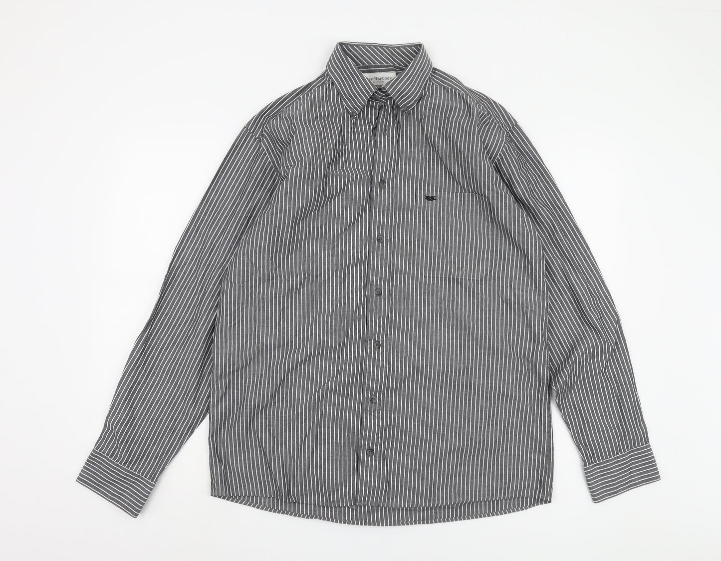 Bar Harbour Men's Black Striped Button-Up Shirt M