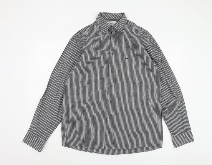 Bar Harbour Men's Black Striped Button-Up Shirt M