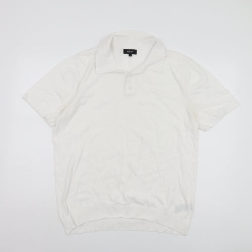 Next Men's White Polo Shirt Size L Cotton Casual