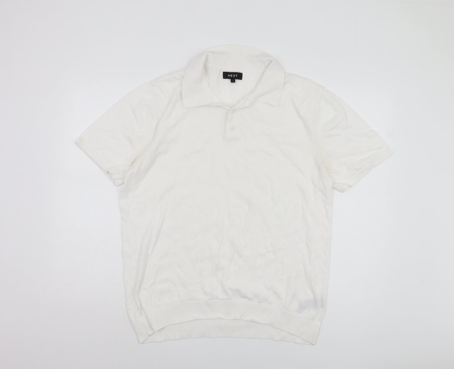 Next Men's White Polo Shirt Size L Cotton Casual