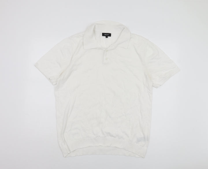 Next Men's White Polo Shirt Size L Cotton Casual