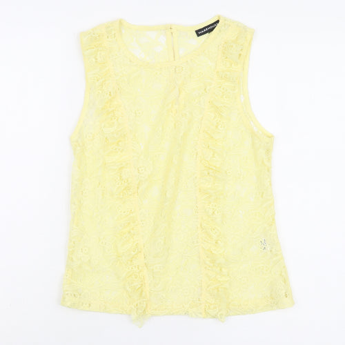 Warehouse Yellow Lace Sleeveless Tank Top UK 8