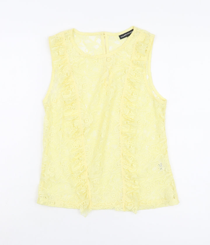 Warehouse Yellow Lace Sleeveless Tank Top UK 8