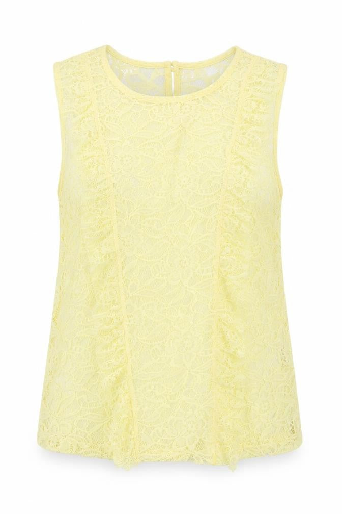 Front view of Warehouse Yellow Lace Sleeveless Tank Top UK 8
