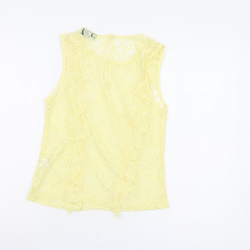 Warehouse Yellow Lace Sleeveless Tank Top UK 8