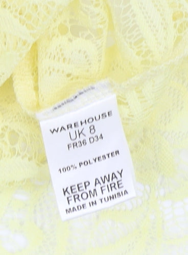Warehouse Yellow Lace Sleeveless Tank Top UK 8
