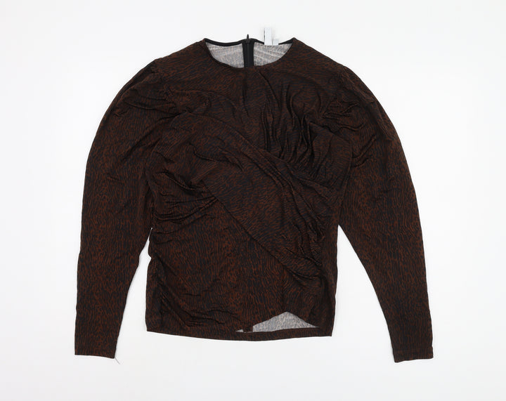 & Other Stories Women's Brown Animal Print Top, Size 12
