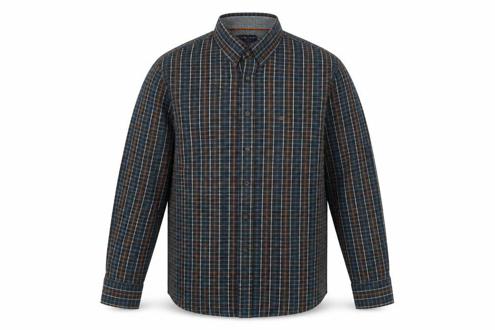 Front view of Casa Moda Men's Blue M 39-40" Long Sleeve Checkered Shirt