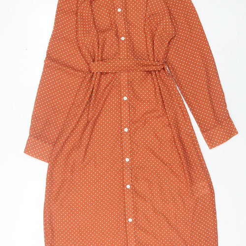 Justhype Women's Orange Polka Dot Shirt Dress Size 10