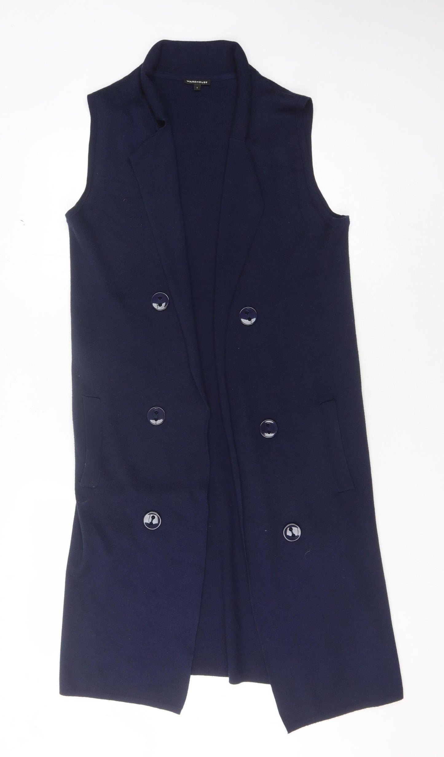 Warehouse Women's Blue Knit Open Front Vest Jumper S