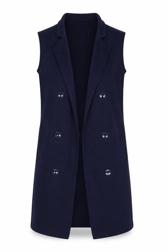 Front view of Warehouse Women's Blue Knit Open Front Vest Jumper S