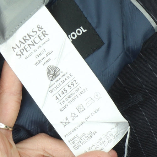 Marks and Spencer Men's Blue Striped Wool Blazer 40L