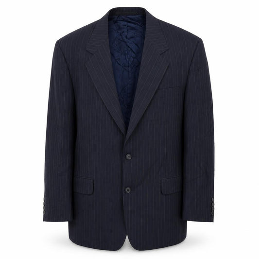 Front view of DAKS Men's Blue Striped Suit Jacket Size 40S