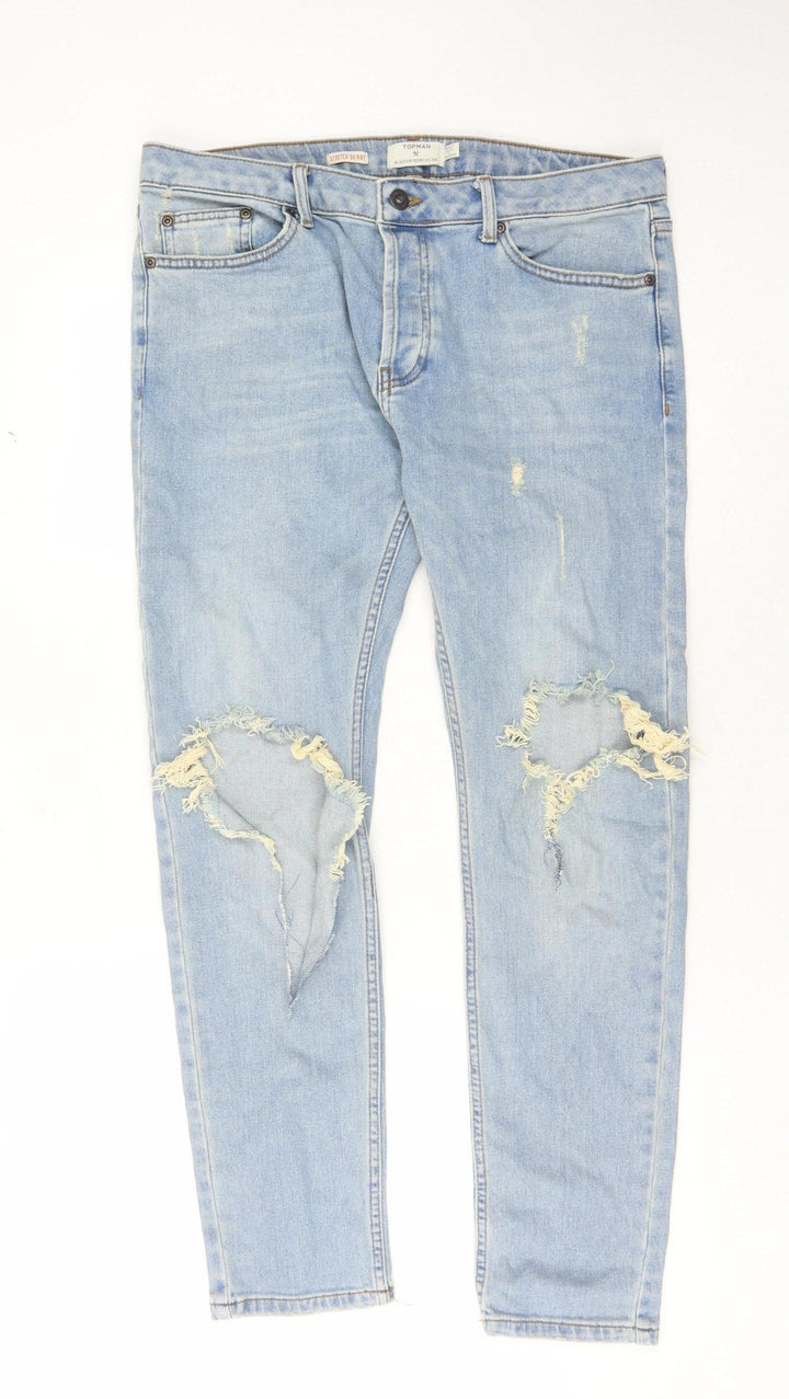 Topman Men's Blue Skinny Jeans Size 34 Distressed