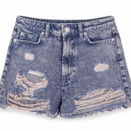 New Look Women's Blue Denim High-Rise Cut-Off Shorts
