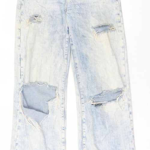 Bershka Women's Blue Boyfriend Distressed Jeans Size 8