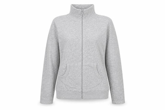 Front view of Clobbaustin Grey Women's Sweatshirt, size 12-14, Zip High Neck